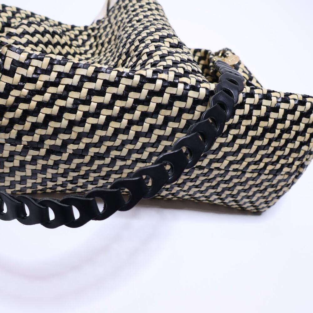 CLARE V. Bateau Leather Convertable Tote Bag Black and Cream Woven Zig Zag - Picture 6 of 9